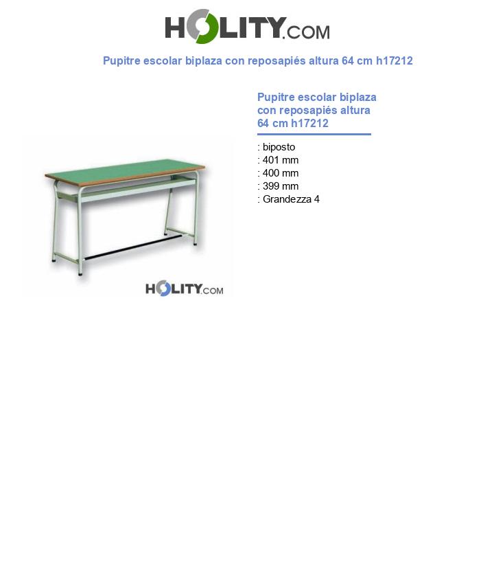 Pupitre escolar biplaza con reposapiés altura 64 cm h17212