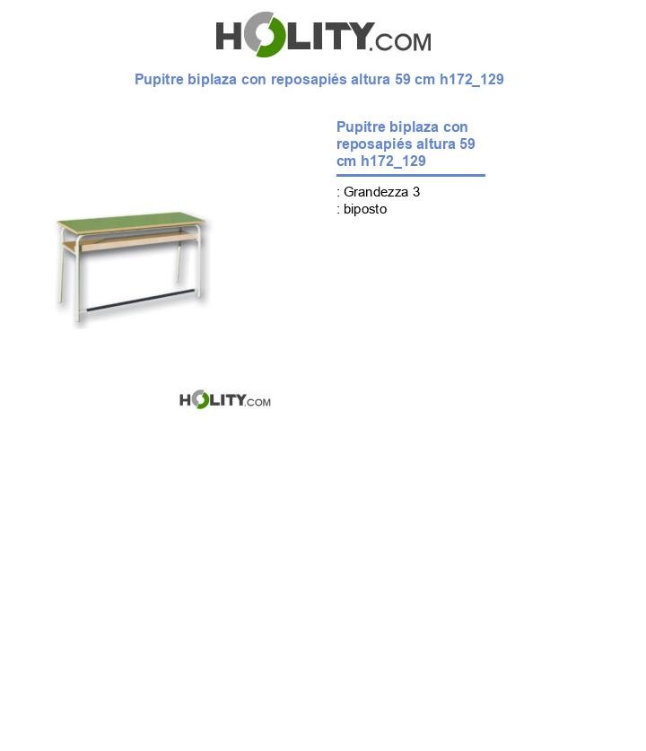 Pupitre biplaza con reposapiés altura 59 cm h172_129