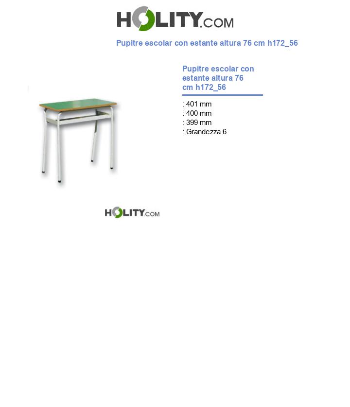 Pupitre escolar con estante altura 76 cm h172_56