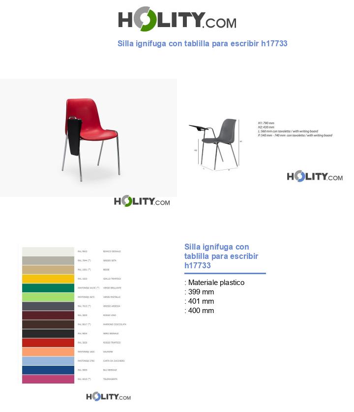 Silla ignífuga con tablilla para escribir h17733