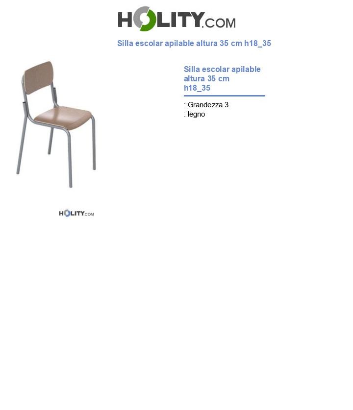 Silla escolar apilable altura 35 cm h18_35