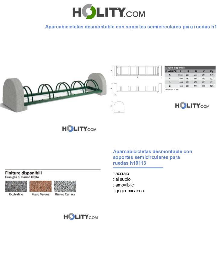 Aparcabicicletas desmontable con soportes semicirculares para ruedas h19113