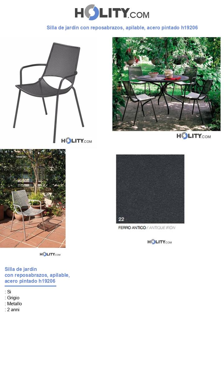Silla de jardín con reposabrazos, apilable, acero pintado h19206