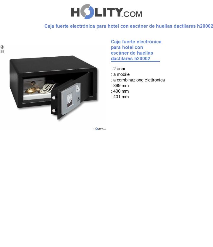 Caja fuerte electrónica para hotel con escáner de huellas dactilares h20002