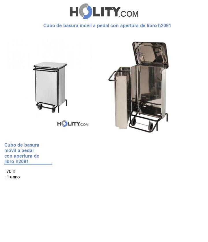 Cubo de basura móvil a pedal con apertura de libro h2091
