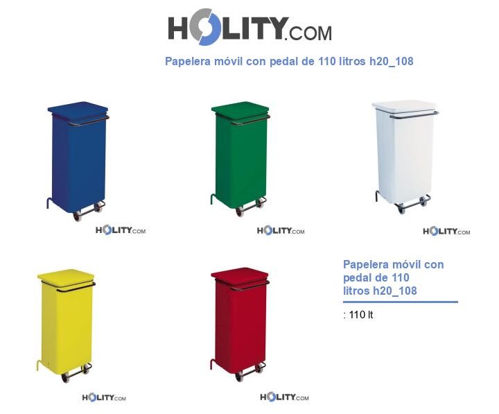 Papelera móvil con pedal de 110 litros h20_108
