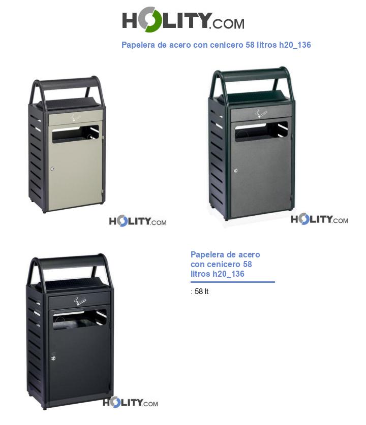 Papelera de acero con cenicero 58 litros h20_136