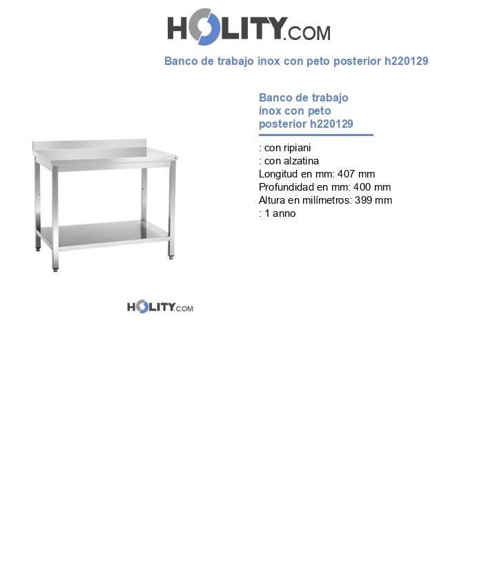 Banco de trabajo inox con peto posterior h220129
