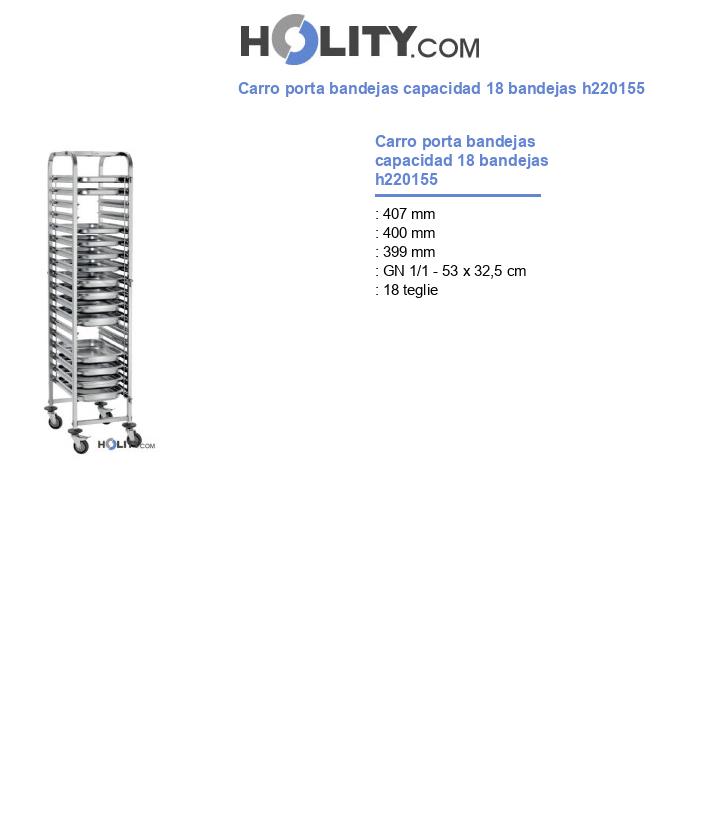 Carro porta bandejas capacidad 18 bandejas h220155