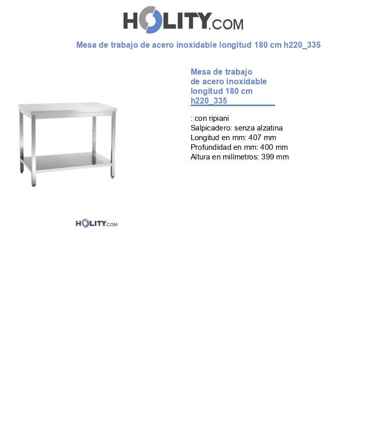 Mesa de trabajo de acero inoxidable longitud 180 cm h220_335
