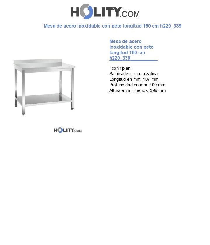 Mesa de acero inoxidable con peto longitud 160 cm h220_339