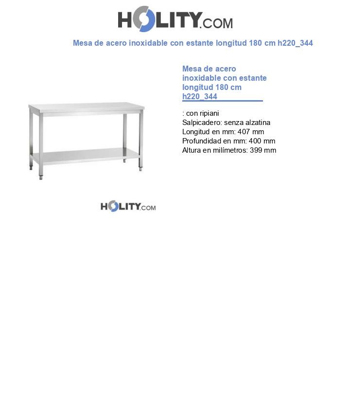 Mesa de acero inoxidable con estante longitud 180 cm h220_344