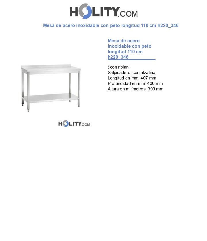 Mesa de acero inoxidable con peto longitud 110 cm h220_346