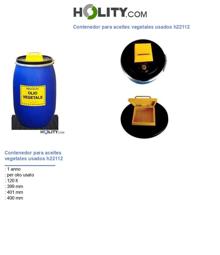Contenedor para aceites vegetales usados h22112