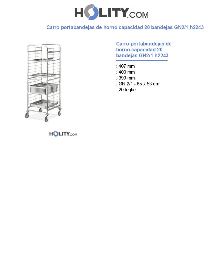 Carro portabandejas de horno capacidad 20 bandejas GN2/1 h2243