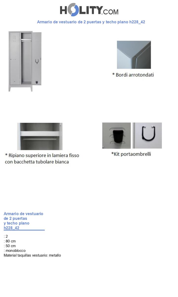Armario de vestuario de 2 puertas y techo plano h228_42