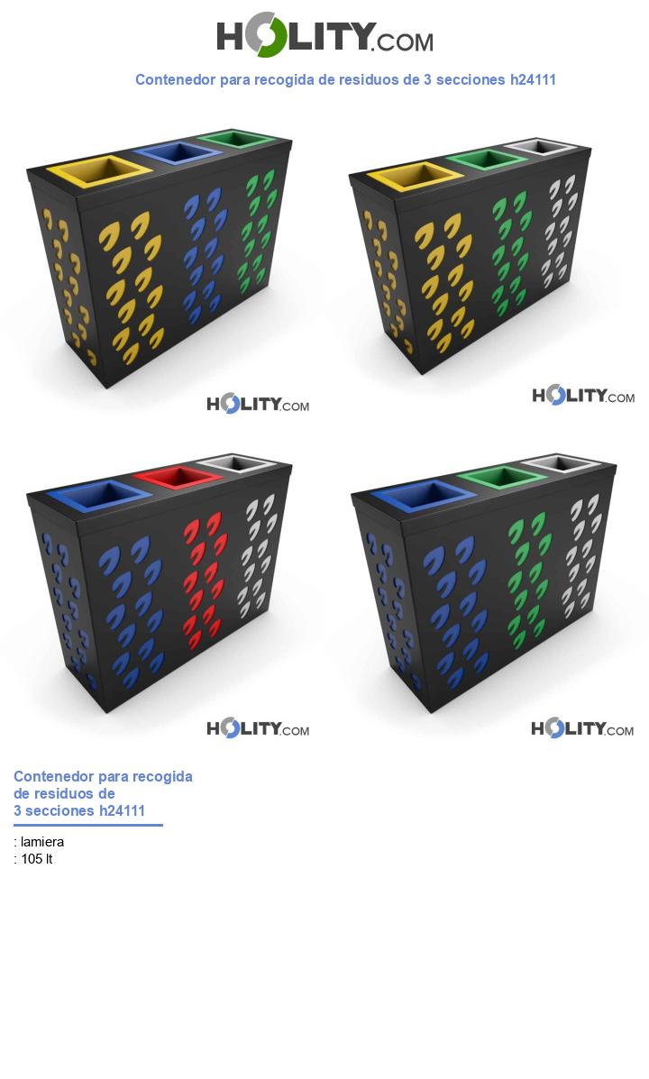 Contenedor para recogida de residuos de 3 secciones h24111