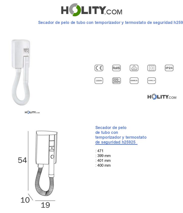 Secador de pelo de tubo con temporizador y termostato de seguridad h25925