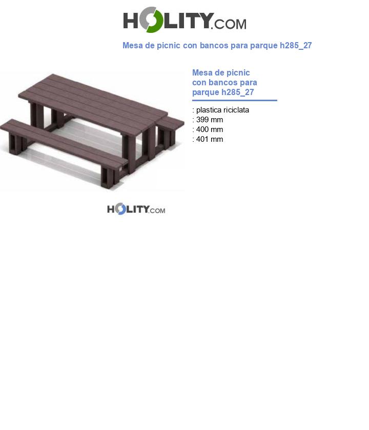 Mesa de picnic con bancos para parque h285_27