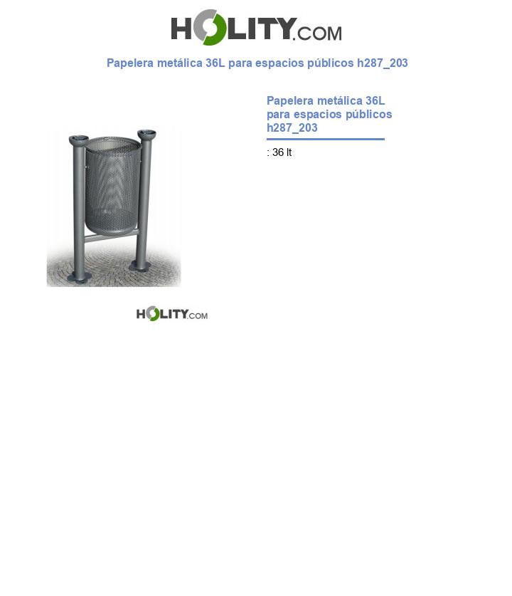 Papelera metálica 36L para espacios públicos h287_203