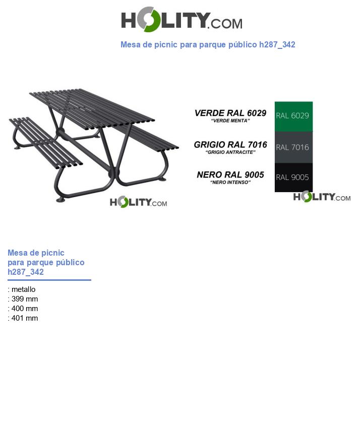 Mesa de picnic para parque público h287_342