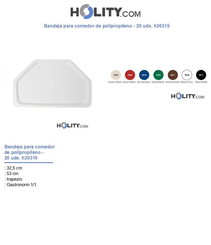 Bandeja para comedor de polipropileno - 20 uds. h30315