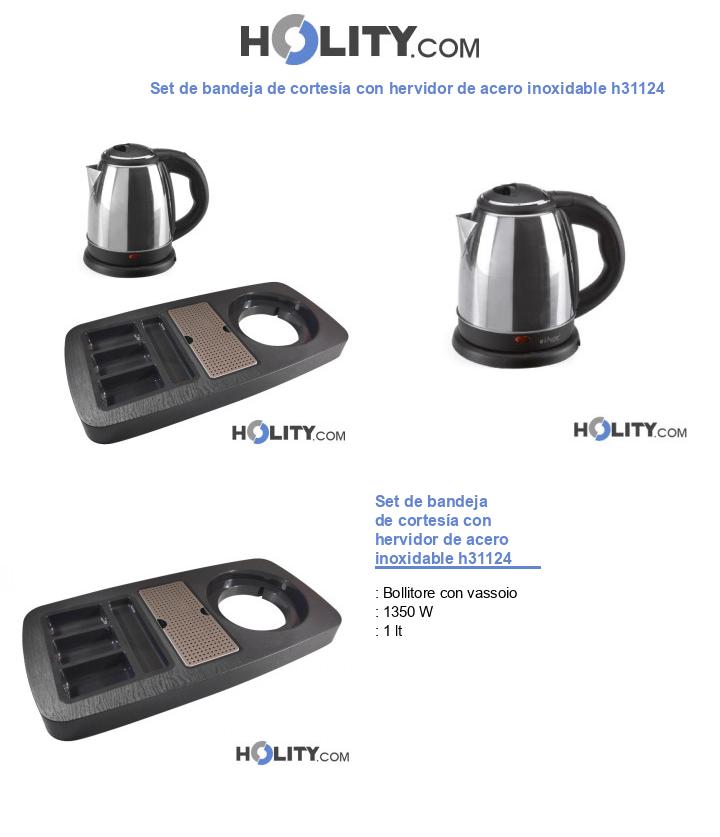 Set de bandeja de cortesía con hervidor de acero inoxidable h31124
