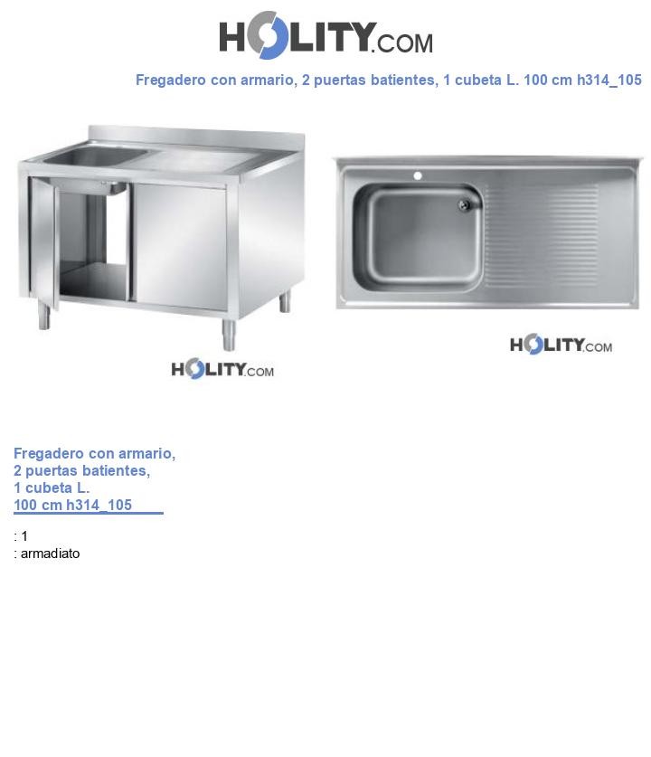 Fregadero con armario, 2 puertas batientes, 1 cubeta L. 100 cm h314_105