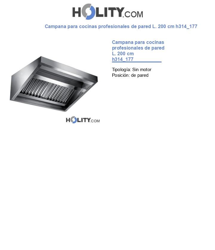Campana para cocinas profesionales de pared L. 200 cm h314_177