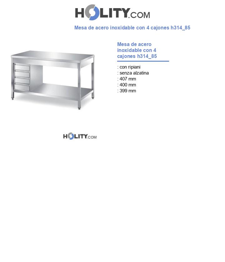 Mesa de acero inoxidable con 4 cajones h314_85