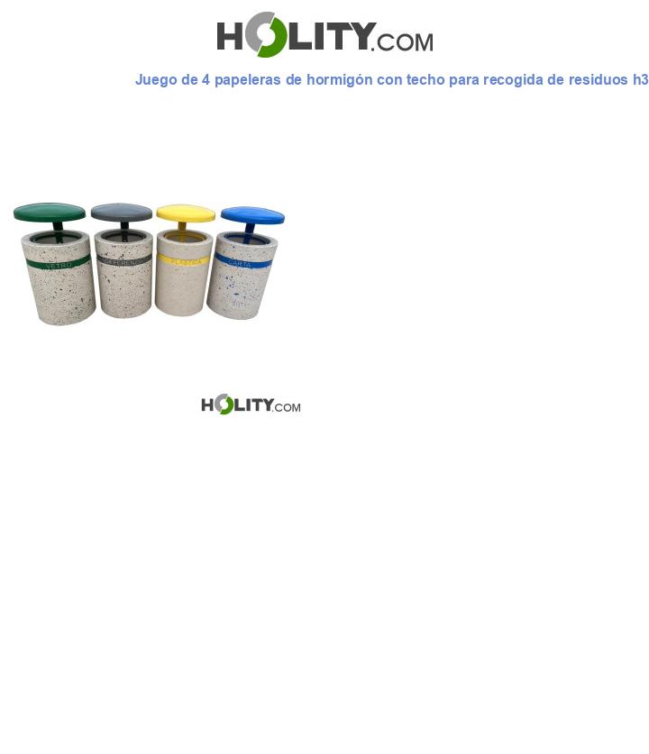 Juego de 4 papeleras de hormigón con techo para recogida de residuos h319_109
