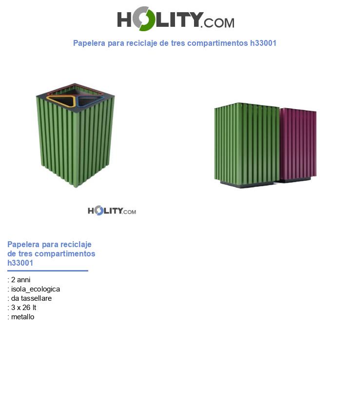 Papelera para reciclaje de tres compartimentos h33001
