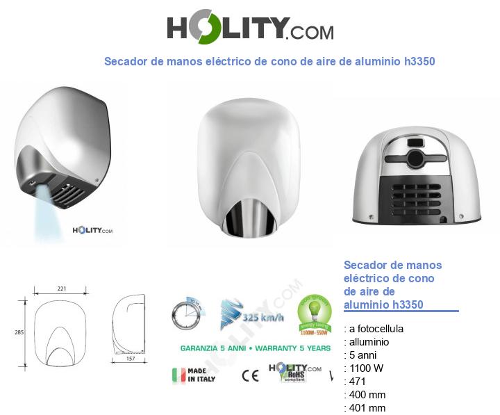 Secador de manos eléctrico de cono de aire de aluminio h3350