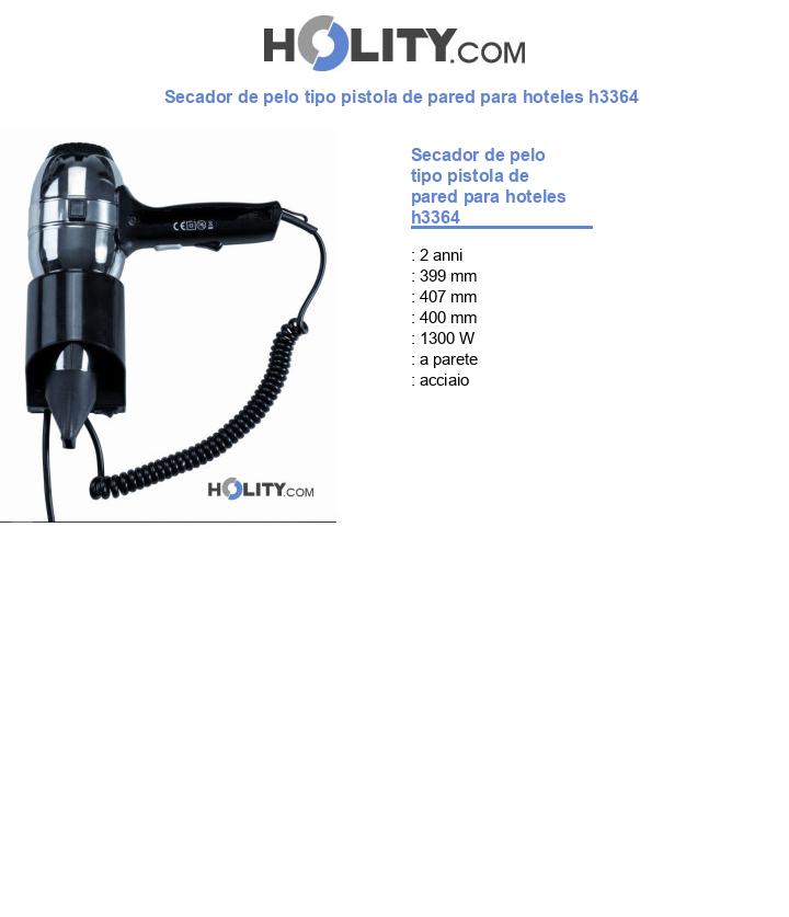 Secador de pelo tipo pistola de pared para hoteles h3364