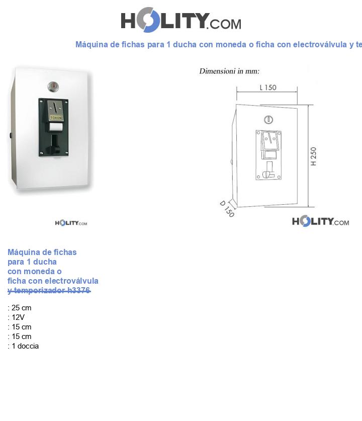 Máquina de fichas para 1 ducha con moneda o ficha con electroválvula y temporizador h3376