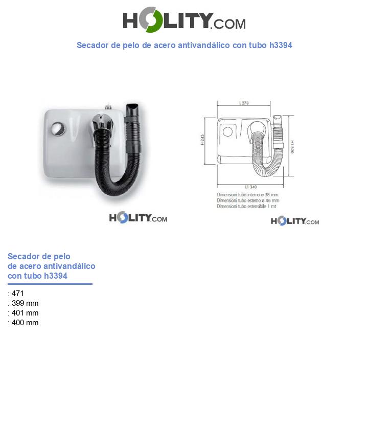 Secador de pelo de acero antivandálico con tubo h3394