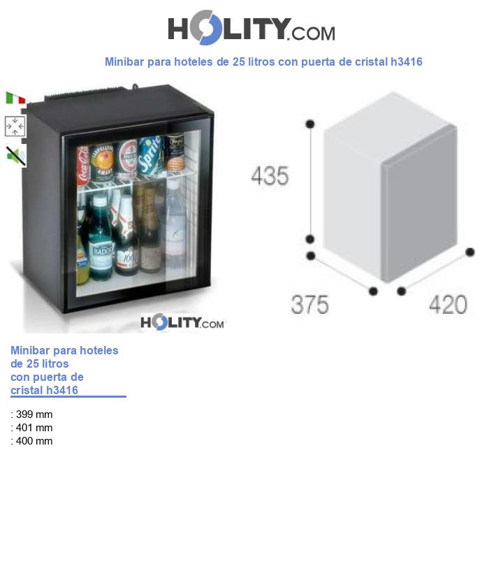 Minibar para hoteles de 25 litros con puerta de cristal h3416