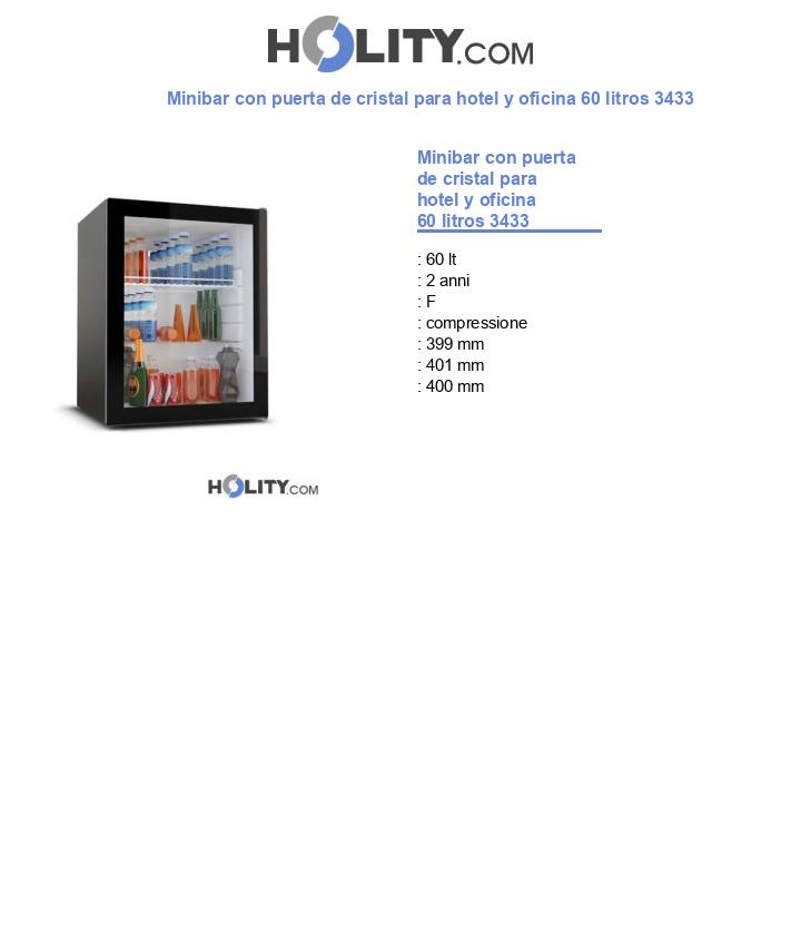 Minibar con puerta de cristal para hotel y oficina 60 litros 3433