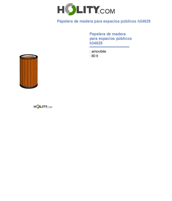 Papelera de madera para espacios públicos h34629