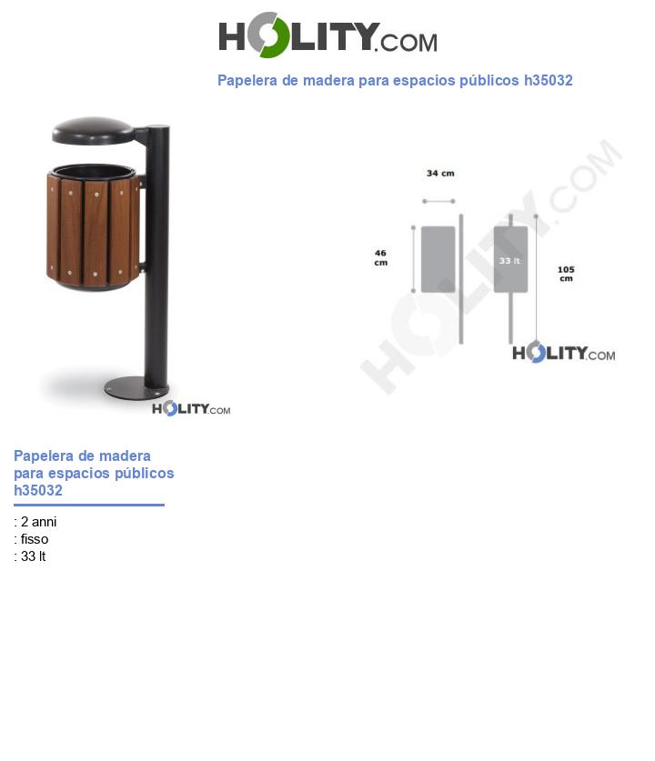 Papelera de madera para espacios públicos h35032