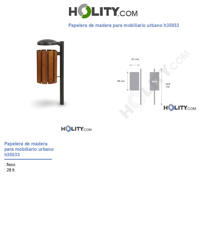 Papelera de madera para mobiliario urbano h35033