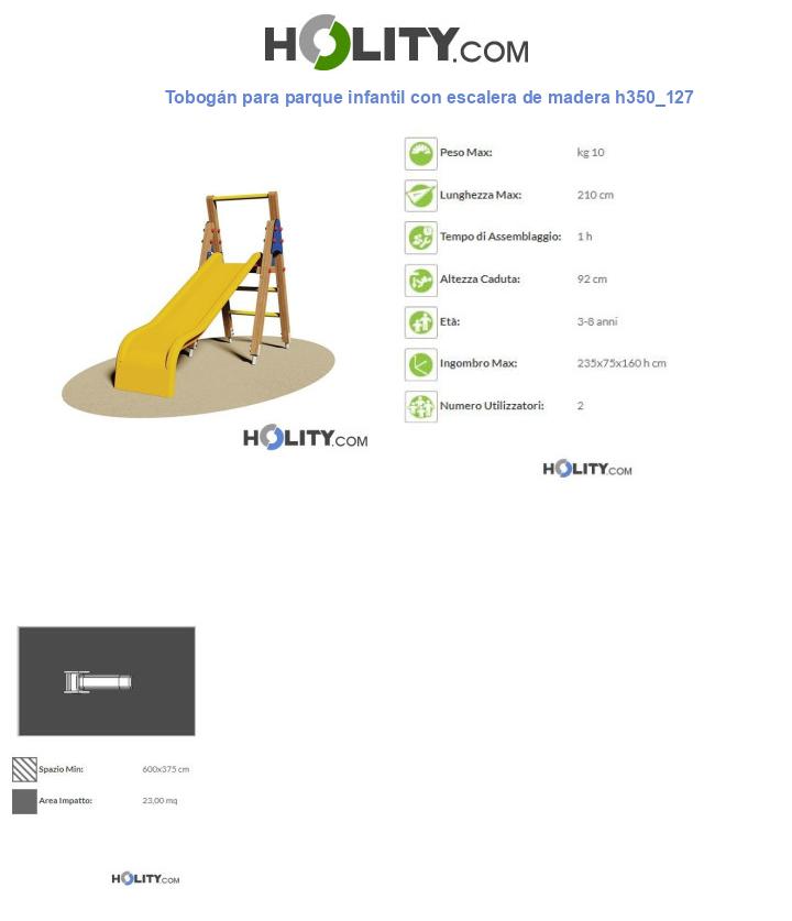 Tobogán para parque infantil con escalera de madera h350_127