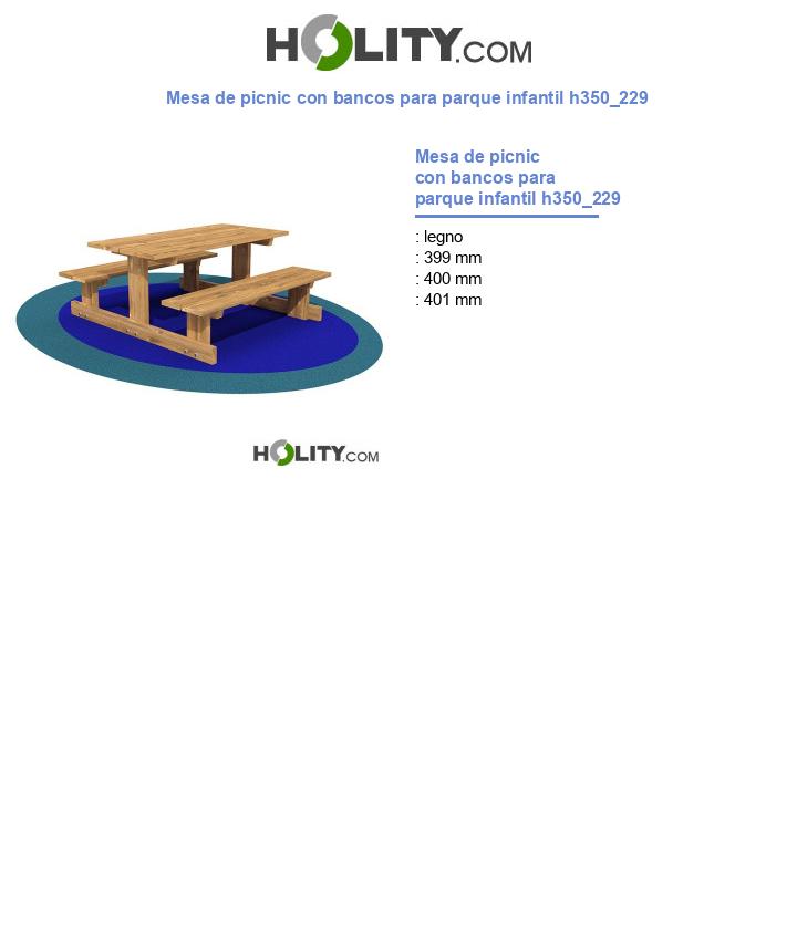 Mesa de picnic con bancos para parque infantil h350_229