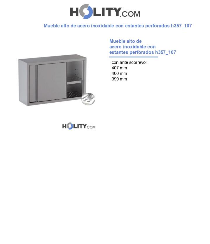 Mueble alto de acero inoxidable con estantes perforados h357_107