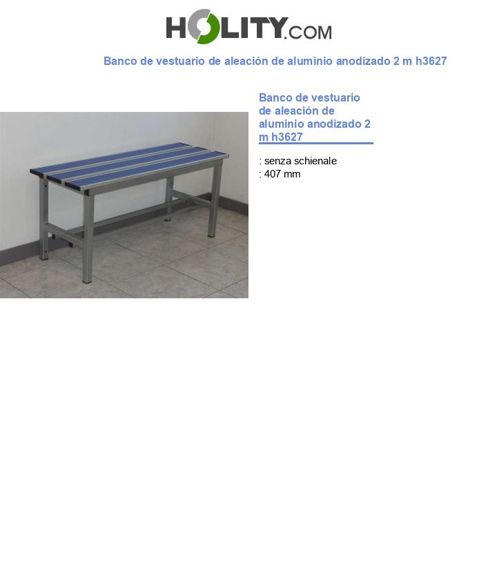 Banco de vestuario de aleación de aluminio anodizado 2 m h3627