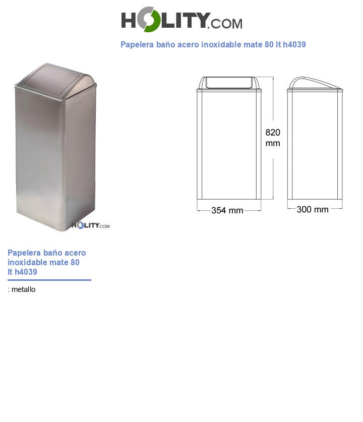 Papelera baño acero inoxidable mate 80 lt h4039