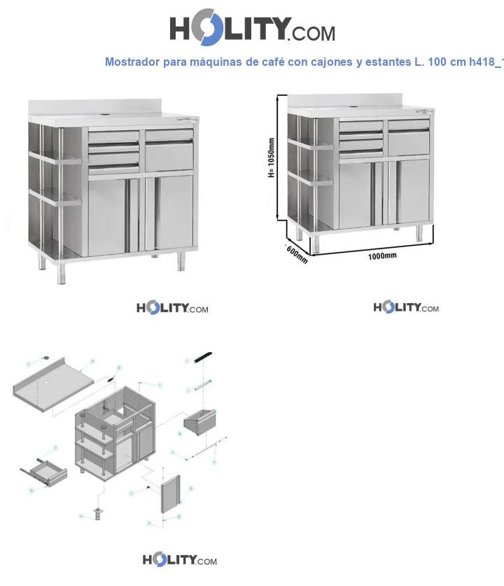 Mostrador para máquinas de café con cajones y estantes L. 100 cm h418_139