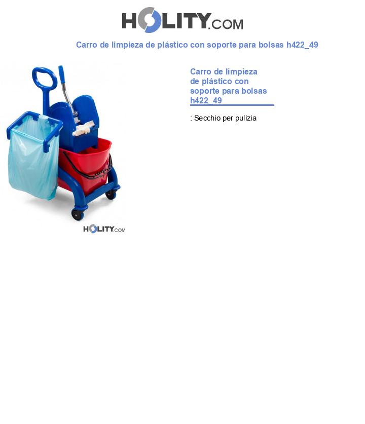 Carro de limpieza de plástico con soporte para bolsas h422_49