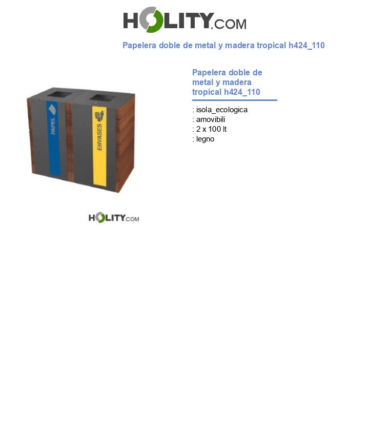 Papelera doble de metal y madera tropical h424_110