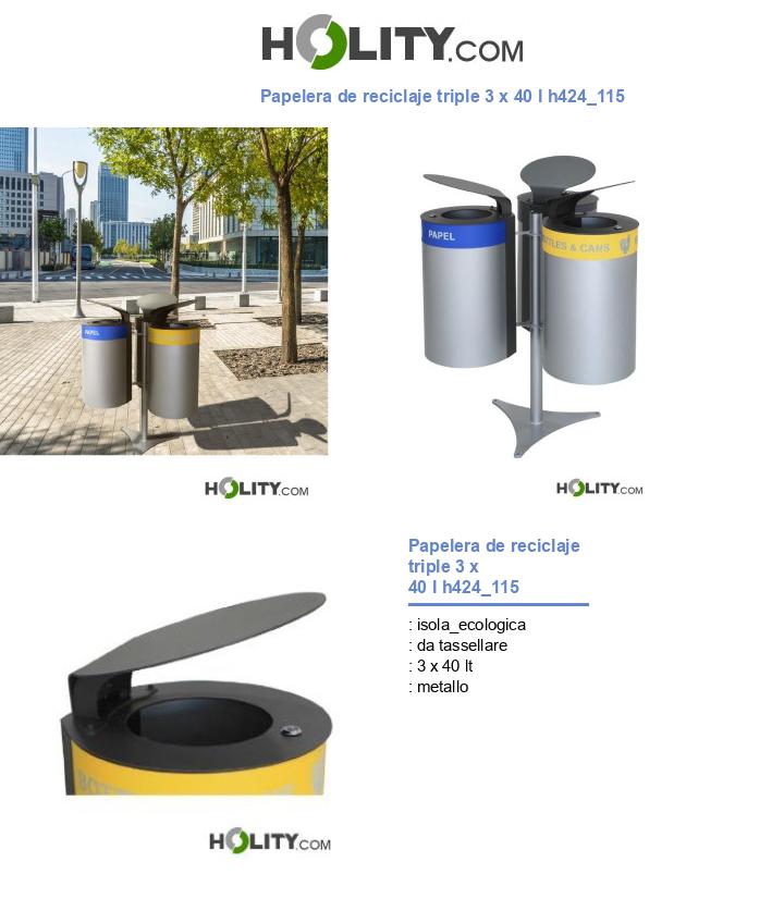 Papelera de reciclaje triple 3 x 40 l h424_115